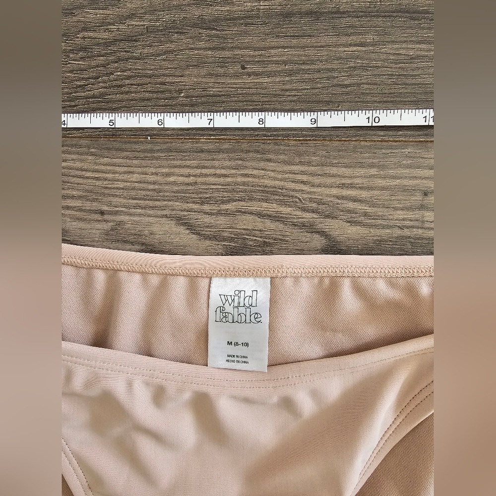 Women's sz M Nude Bikini Crochet Striped Top Solid‎ Side String Tie Bottoms - Picture 5 of 8